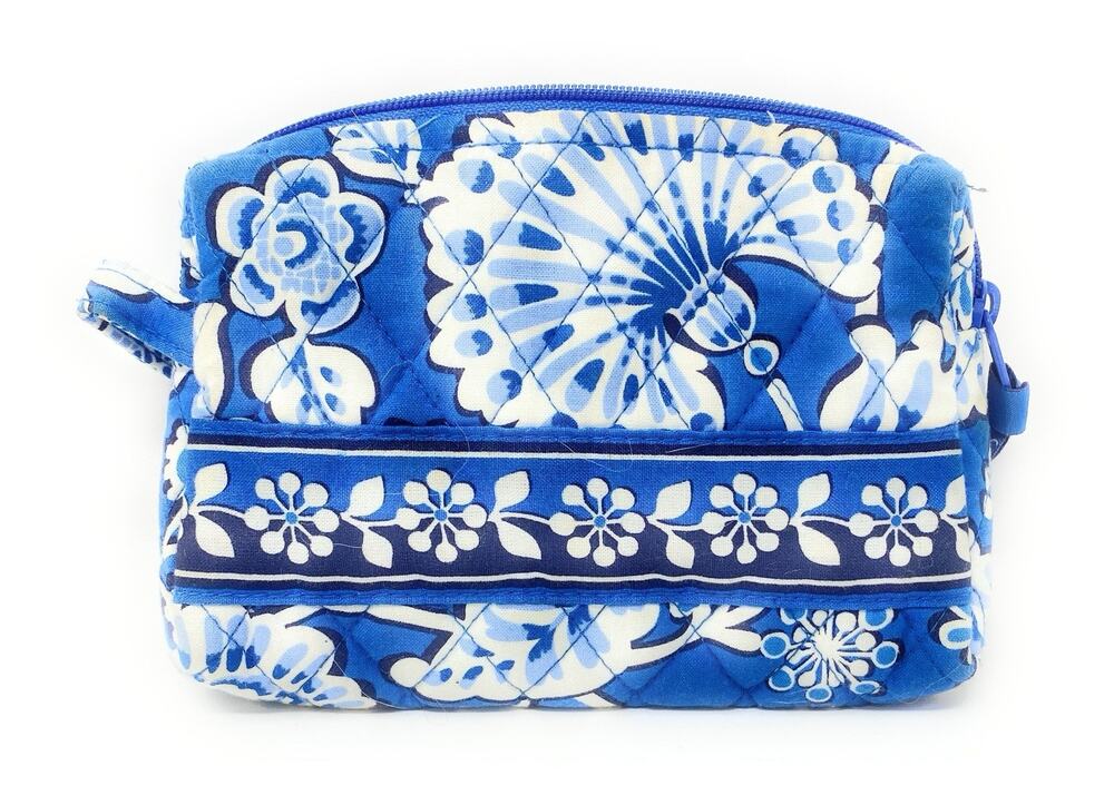 Vera Bradley Blue Floral Zip Top Lined Cosmetic Makeup Bag7"x5"